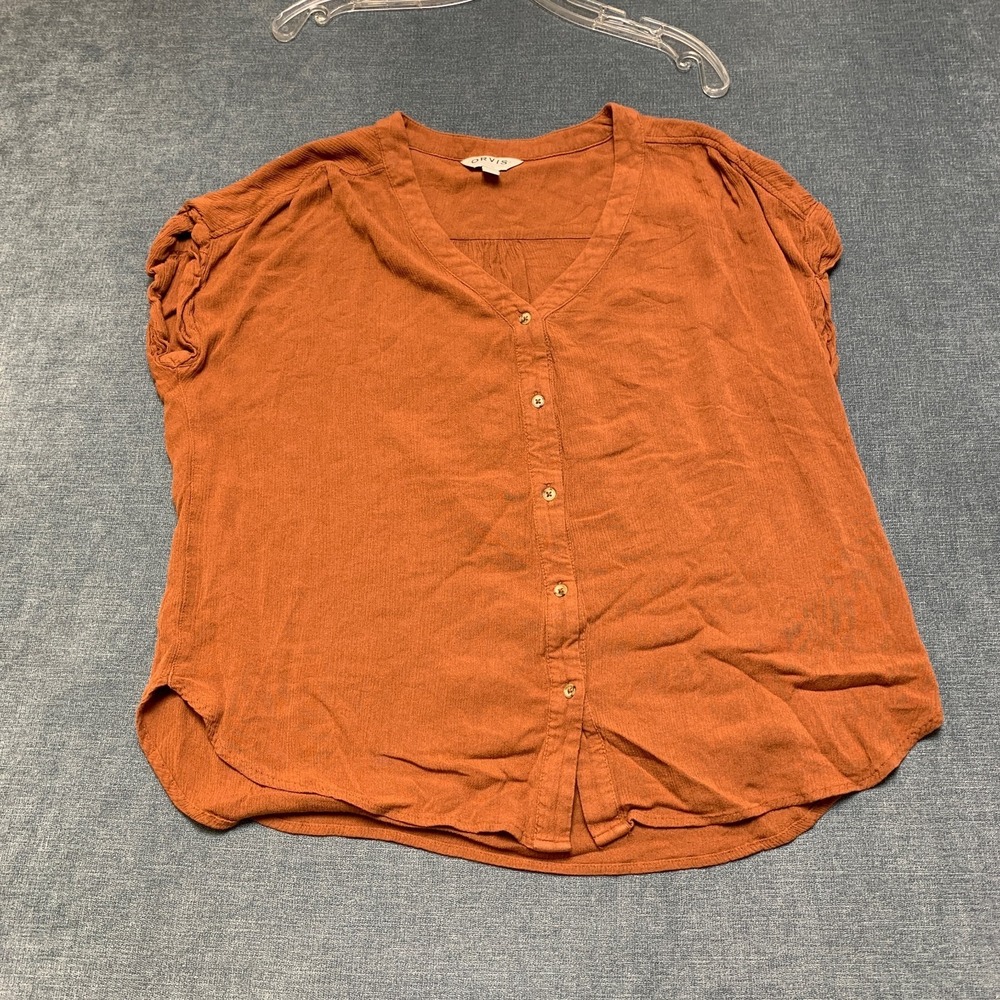 Orvis Classic Collection Gauze Shirt Women Medium Rust Brown V Neck Button Front